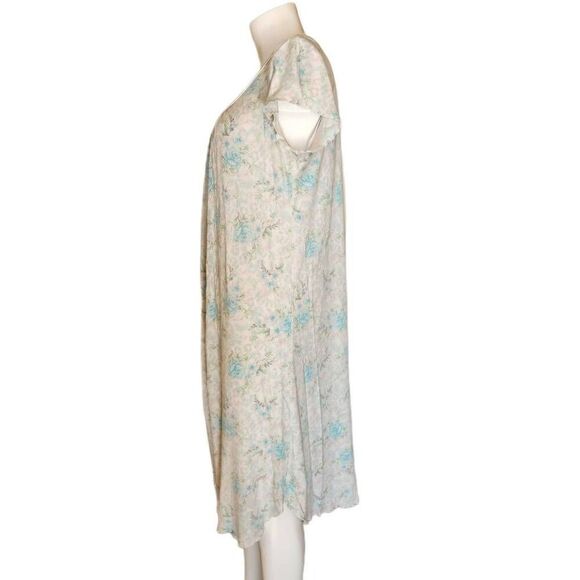 Miss Elaine women's L cream blue floral Rose pajama dress PJ nightdress nighty - Picture 2 of 6